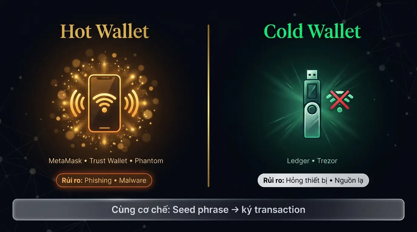 So sánh hot wallet và cold wallet theo mức độ kết nối internet
