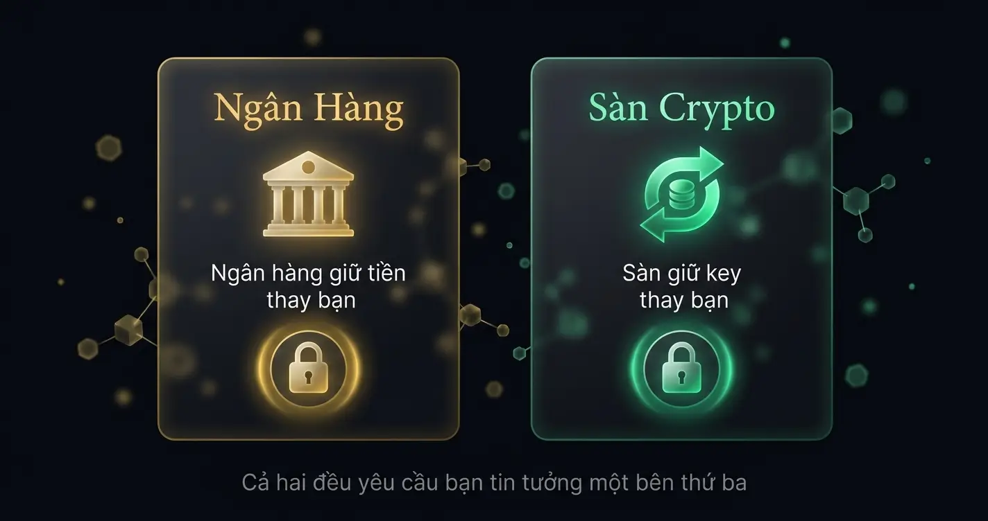 So sánh cơ chế lưu giữ giữa ngân hàng và sàn giao dịch crypto