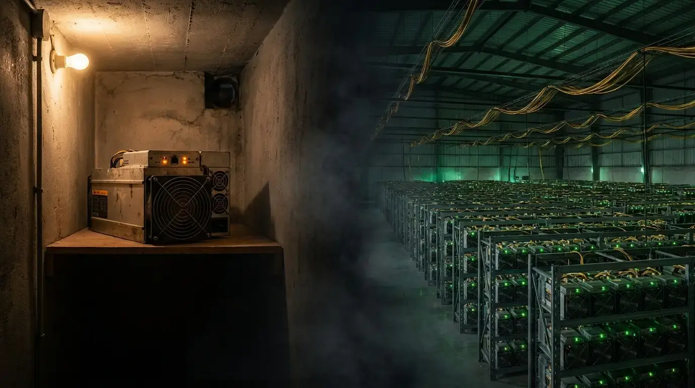 So sánh quy mô đào bitcoin: cá nhân với một ASIC và tổ chức lớn với nhà kho công nghiệp
